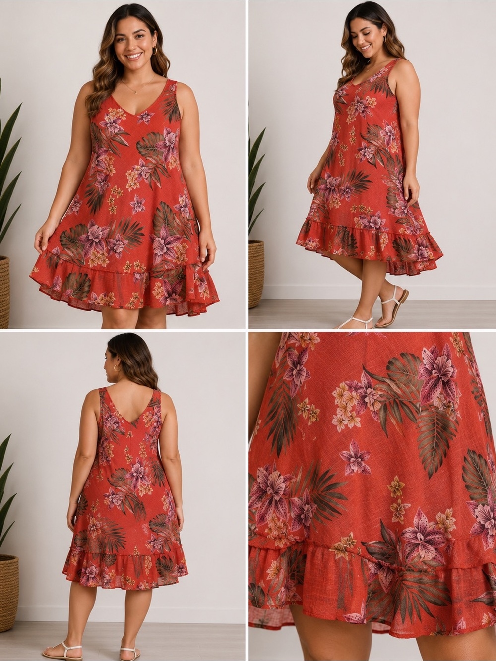 NWT Cherish Floral Dress Women’s Size L Orange Pink 100% Cotton Made in Italy